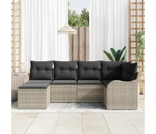 6 Daļu Dārza Dīvānu Komplekts Ar Spilveniem Gaiši Pelēkā Poliratanā Vidaxl