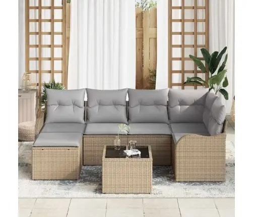 7 Gab. Dārza Dīvānu Komplekts Ar Spilveniem Melna Poli Rotangpalma Vidaxl