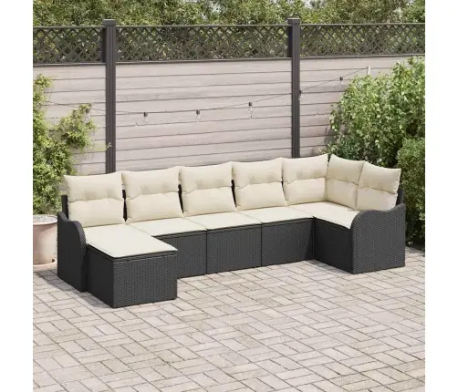 Sodo Sofų Rinkinys Su Pagalve 7 Pcs Juoda Poli Ratanas