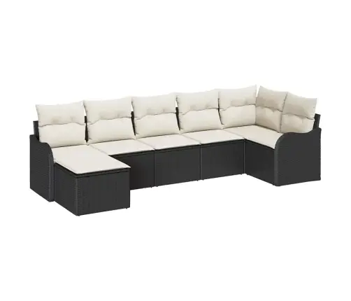 Sodo Sofų Rinkinys Su Pagalve 7 Pcs Juoda Poli Ratanas