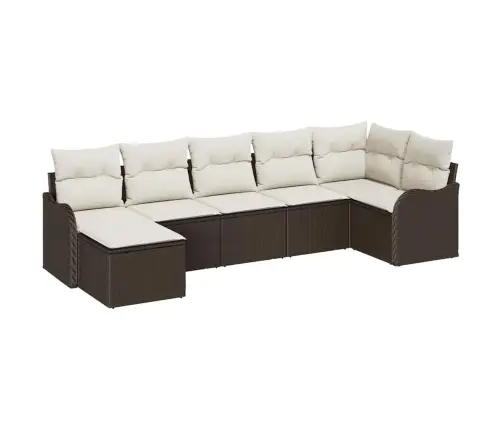 7 Daļu Dārza Dīvānu Komplekts Ar Spilveniem Brūna Poli Rotangpalma Vidaxl