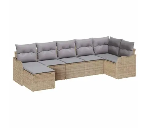 7 Gabalu Dārza Dīvānu Komplekts Ar Spilventiņiem Bēšs Poli Rožā Vidaxl