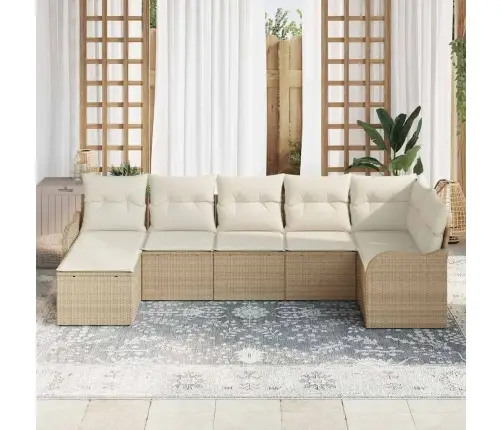 Sodo Sofų Rinkinys 7 Pcs Smėlio Poliratanas