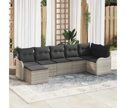 7 Gabalu Dārzs Dīvanu Komplekts Ar Spilveniem Gaiši Pelēks Polietilēna Rotangpalma Vidaxl