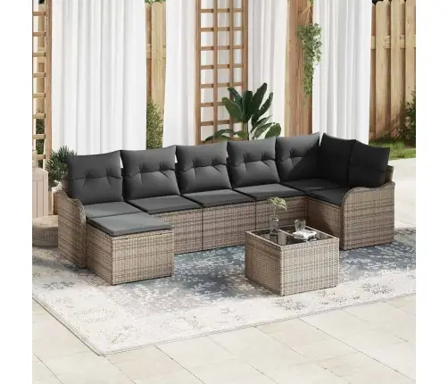 Sodo Sofų Rinkinys 8 Pcs Pilka Poliratanas