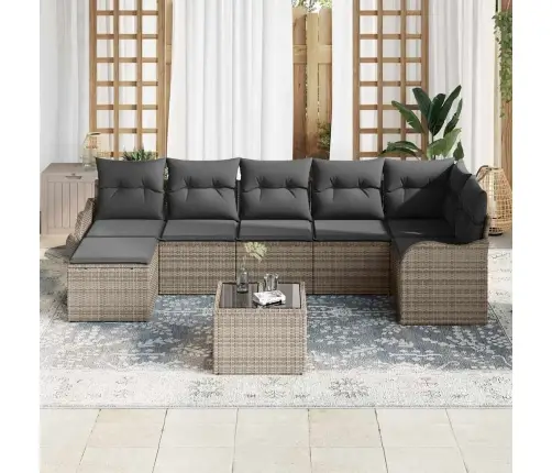 Sodo Sofų Rinkinys 8 Pcs Pilka Poliratanas