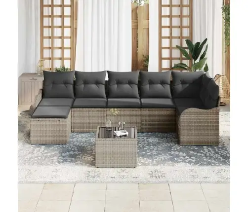 8 Daļu Dārza Dīvānu Komplekts Ar Spilveniem Pelēkā Poli Rotangpalma Vidaxl