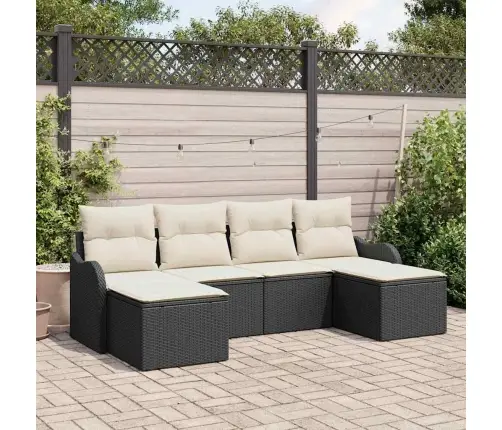 Sodo Sofų Rinkinys Su Pagalve 6 Pcs Juoda Poli Ratanas