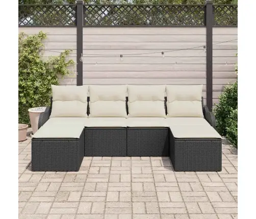 Sodo Sofų Rinkinys Su Pagalve 6 Pcs Juoda Poli Ratanas