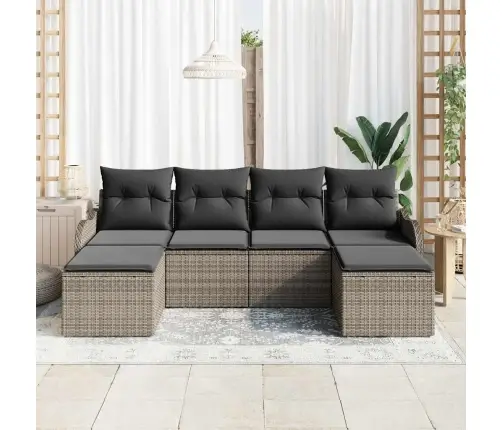 6 Gab. Dārza Dīvānu Komplekts Ar Spilveniem Pelēkā Polirotangā Vidaxl