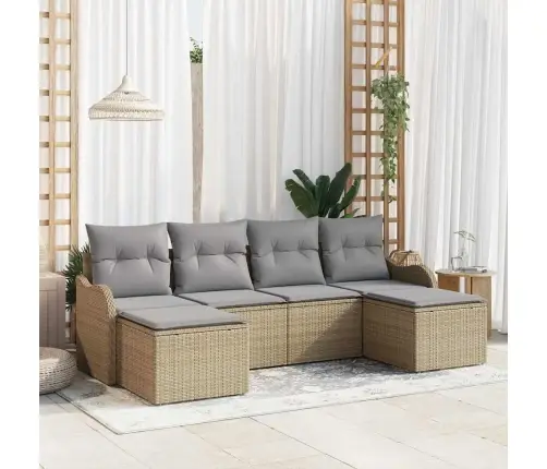 Sodo Sofų Rinkinys Su Pagalve 6 Pcs Smėlio Poli Ratanas
