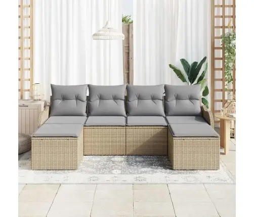 Sodo Sofų Rinkinys Su Pagalve 6 Pcs Smėlio Poli Ratanas