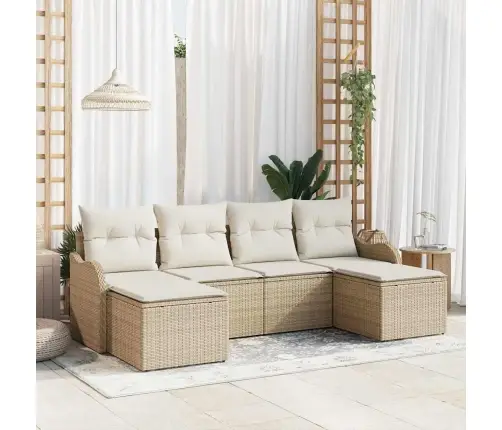 6 Gabalu Dārza Dīvānu Komplekts Ar Spilveniem Bēšs Poli Rotangpalma Vidaxl