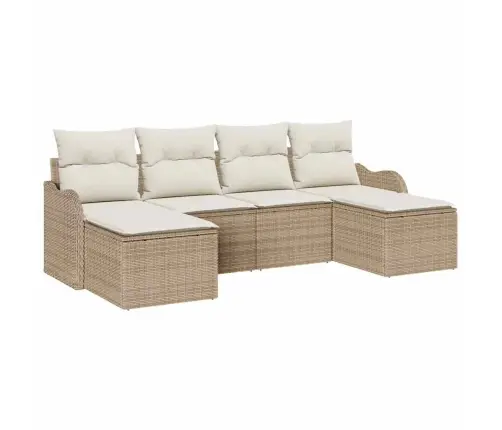 6 Gabalu Dārza Dīvānu Komplekts Ar Spilveniem Bēšs Poli Rotangpalma Vidaxl