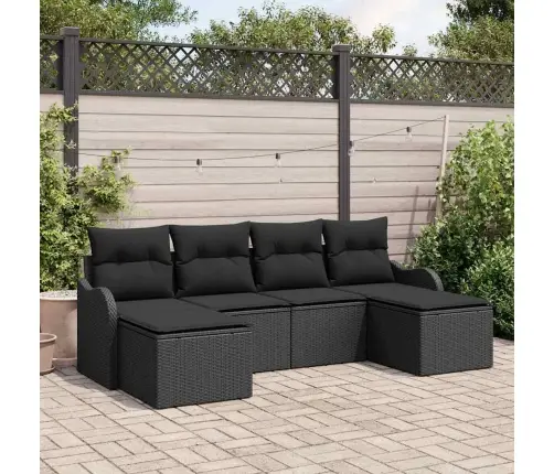 Sodo Sofų Rinkinys Su Pagalve 6 Pcs Juoda Poli Ratanas