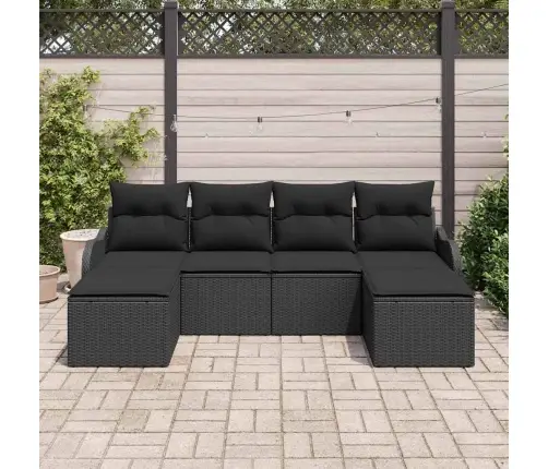 Sodo Sofų Rinkinys Su Pagalve 6 Pcs Juoda Poli Ratanas