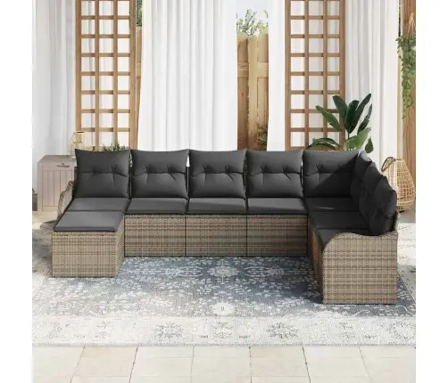 8 Gab. Dārza Dīvānu Komplekts Ar Spilveniem Pelēks Polietilēna Rotangpalma Vidaxl