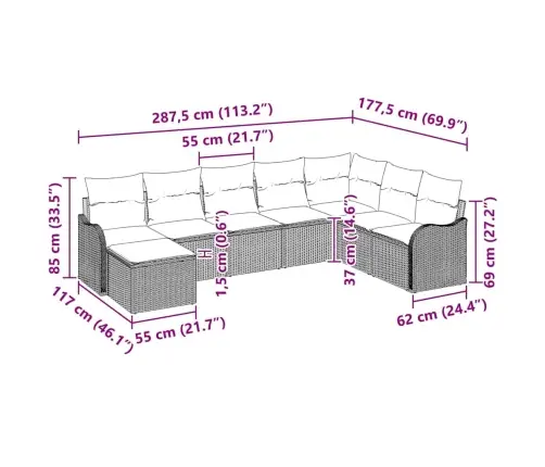 Aia Diivanikomplekt 8 Pcs Beež Polürotang