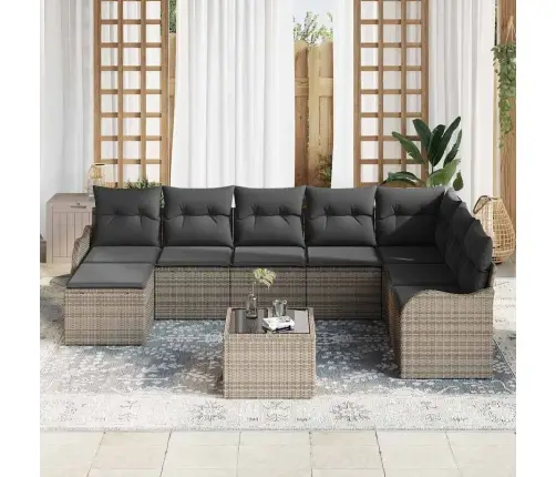 Sodo Sofų Rinkinys Su Pagalve 9 Pcs Pilka Poli Ratanas