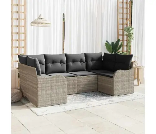 Sodo Sofų Rinkinys Su Pagalve 6 Pcs Šviesiai Pilka Poli Ratanas