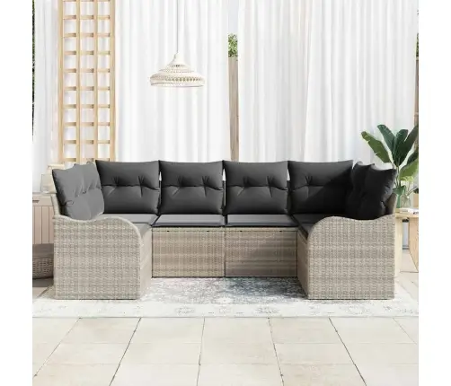 Sodo Sofų Rinkinys Su Pagalve 6 Pcs Šviesiai Pilka Poli Ratanas