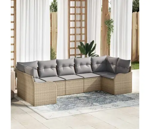 7 Daļu Dārza Dīvānu Komplekts Ar Spilveniem Bēšs Polirattan Vidaxl