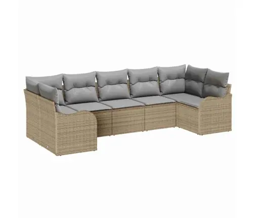 7 Daļu Dārza Dīvānu Komplekts Ar Spilveniem Bēšs Polirattan Vidaxl