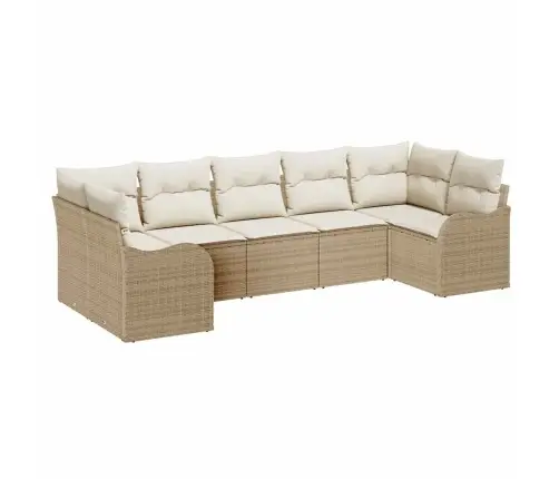 7 Daļu Dārza Dīvānu Komplekts Ar Spilveniem Bēšā Poli Rattan Vidaxl