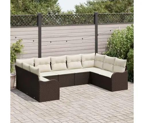 9 Gabali Dārza Dīvānu Komplekts Ar Spilveniem Brūnā Poli Rotangpalma Vidaxl