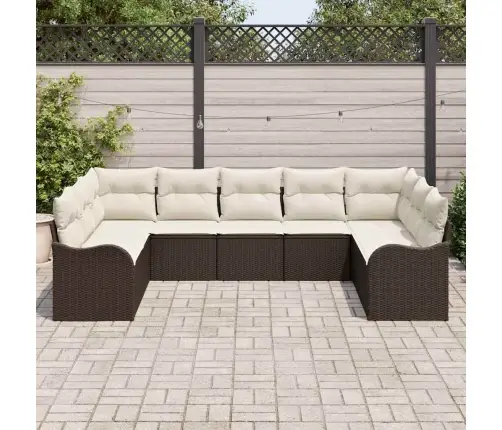 9 Gabali Dārza Dīvānu Komplekts Ar Spilveniem Brūnā Poli Rotangpalma Vidaxl