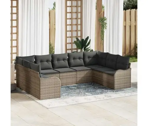 9 Gabalu Dārza Dīvānu Komplekts Ar Spilveniem Pelēks Poli Rotangpalma Vidaxl