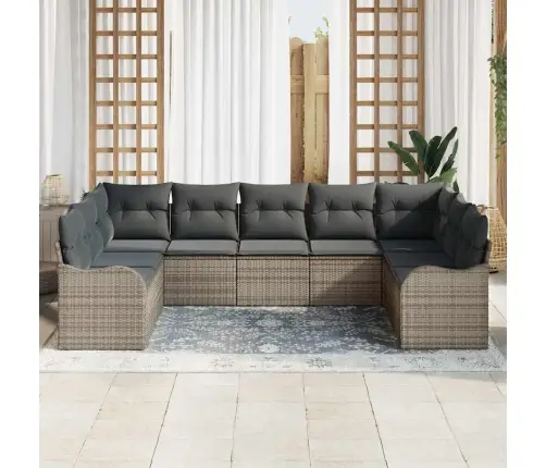 9 Gabalu Dārza Dīvānu Komplekts Ar Spilveniem Pelēks Poli Rotangpalma Vidaxl