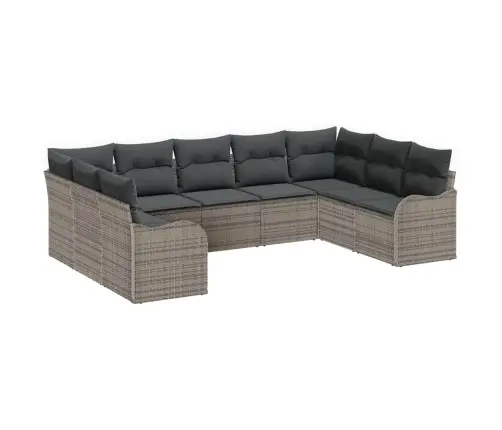 9 Gabalu Dārza Dīvānu Komplekts Ar Spilveniem Pelēks Poli Rotangpalma Vidaxl