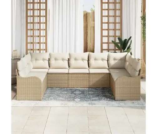 9 Gab. Dārza Dīvānu Komplekts Ar Spilveniem Bēšs Poli Rotangpalma Vidaxl