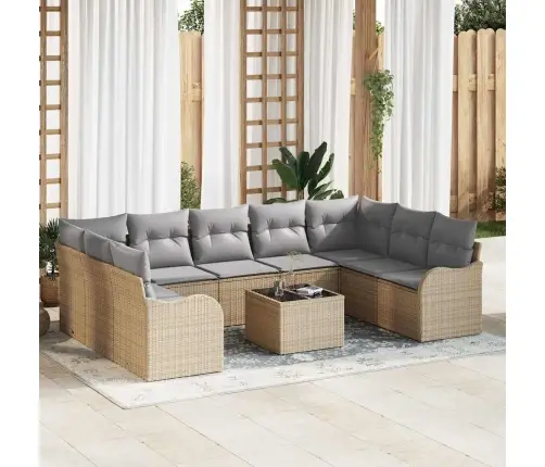 10 Elementu Dārza Dīvānu Komplekts Ar Spilveniem Melnā Polira Rotangpalma Vidaxl