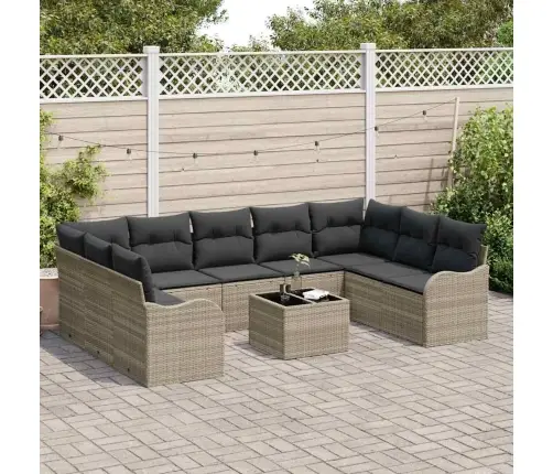 10 Gabalu Dārza Dīvānu Komplekts Ar Spilveniem Pelēkā Poli Rotangpalmas Vidaxl