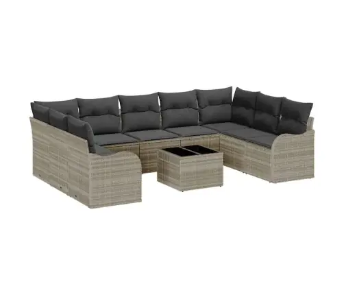 10 Gabalu Dārza Dīvānu Komplekts Ar Spilveniem Pelēkā Poli Rotangpalmas Vidaxl