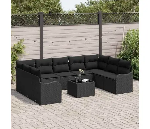 10 Gabalu Dārza Dīvānu Komplekts Ar Spilveniem Melns Polietilēna Rotangpalma Vidaxl