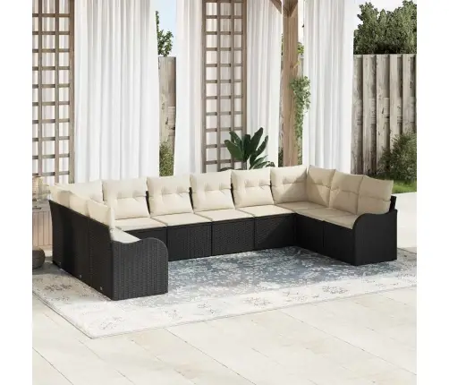 Sodo Sofų Rinkinys Juoda Poliratanas