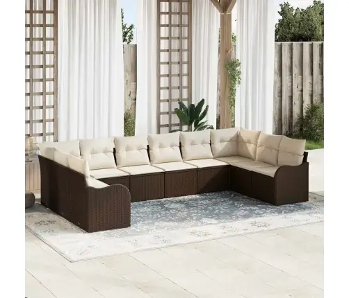 10 Daļu Dārza Dīvānu Komplekts Ar Spilveniem, Brūns Poli Rotangpalmas Vidaxl