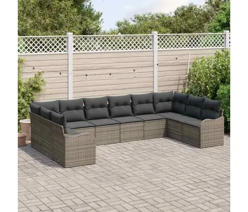 10 Gab. Dārza Dīvānu Komplekts Ar Spilveniem Pelēks Poli Rotangpalma Vidaxl