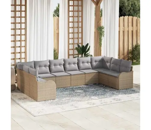 10 Gabalu Dārza Dīvānu Komplekts Ar Spilveniem Bēšā Poli Rotangpalma Vidaxl