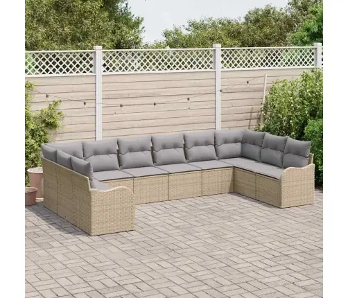 10 Gabalu Dārza Dīvānu Komplekts Ar Spilveniem Bēšā Poli Rotangpalma Vidaxl