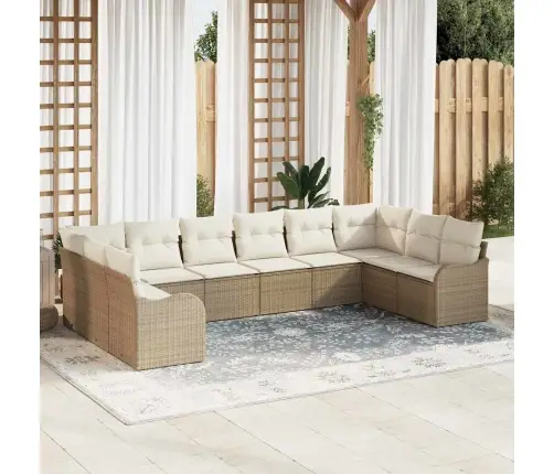 10 Daļu Dārza Dīvānu Komplekts Ar Spilveniem Bēša Poli Rotangpalma Vidaxl