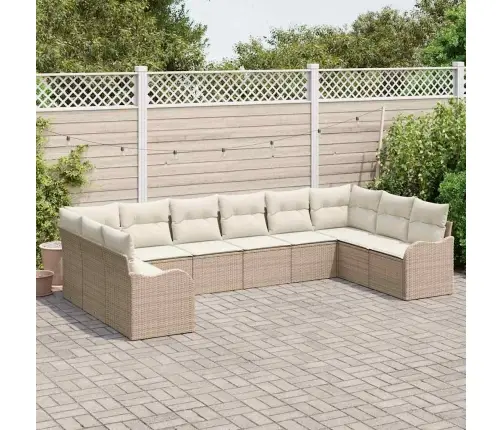 10 Daļu Dārza Dīvānu Komplekts Ar Spilveniem Bēša Poli Rotangpalma Vidaxl