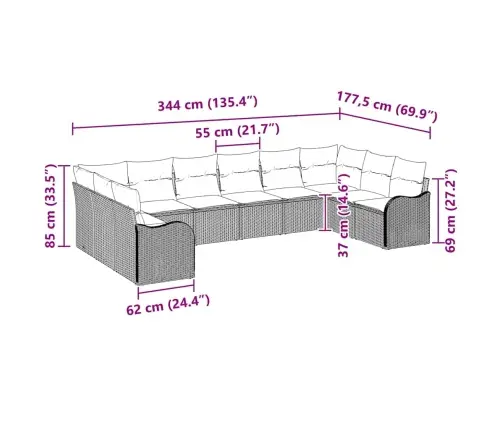 Aia Diivanikomplekt 10 Pcs Helehall Polürotang