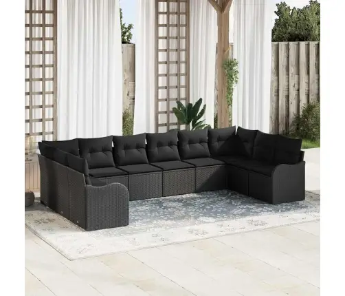 10 Daļu Dārza Dīvānu Komplekts Ar Spilveniem Melns Poli Rotangpalma Vidaxl