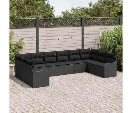 10 Daļu Dārza Dīvānu Komplekts Ar Spilveniem Melns Poli Rotangpalma Vidaxl