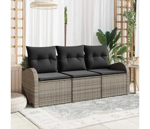 3 Daļu Dārza Dīvānu Komplekts Ar Spilveniem Pelēkā Polietilēna Rotangpalmas Vidaxl