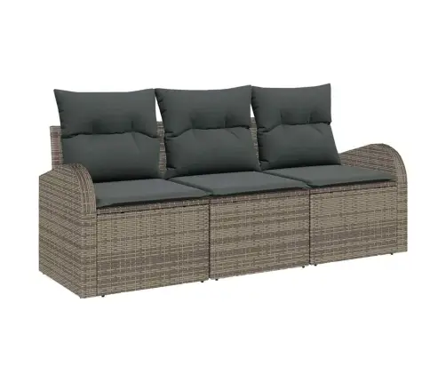 3 Daļu Dārza Dīvānu Komplekts Ar Spilveniem Pelēkā Polietilēna Rotangpalmas Vidaxl